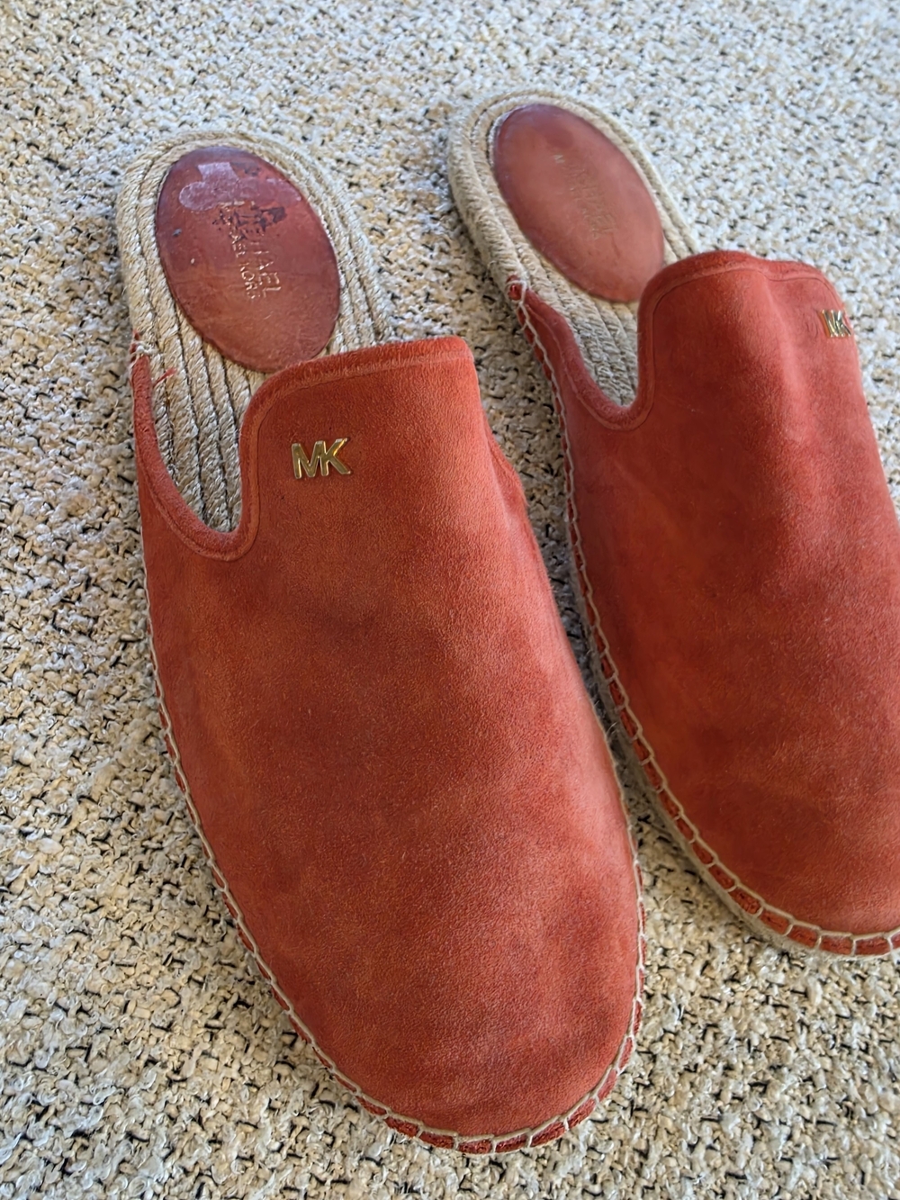 Michael Kors Coral Suede Leather Espadrille Mule Slides Slip On Shoes